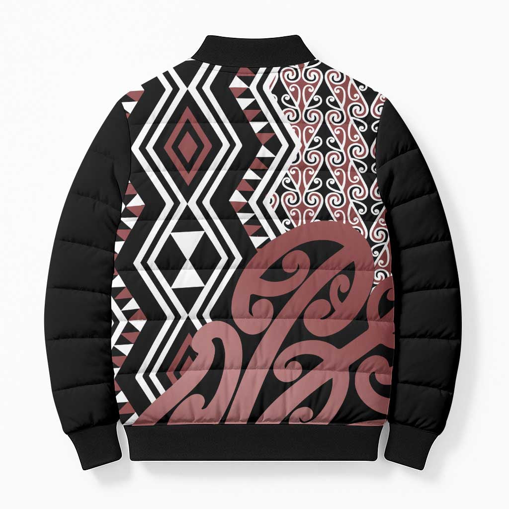 New Zealand Bomber Puffer Jacket Aotearoa Kowhaiwhai Mix Taniko Art - Aussie Hoodie