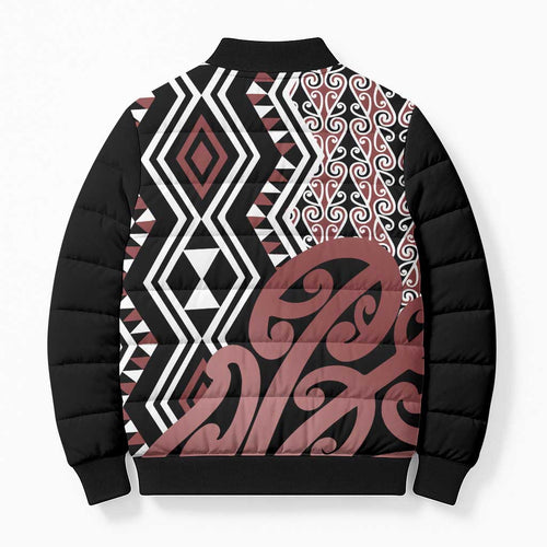 New Zealand Bomber Puffer Jacket Aotearoa Kowhaiwhai Mix Taniko Art - Aussie Hoodie