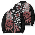 New Zealand Bomber Puffer Jacket Aotearoa Kowhaiwhai Mix Taniko Art - Aussie Hoodie