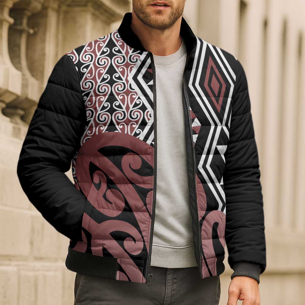 New Zealand Bomber Puffer Jacket Aotearoa Kowhaiwhai Mix Taniko Art - Aussie Hoodie