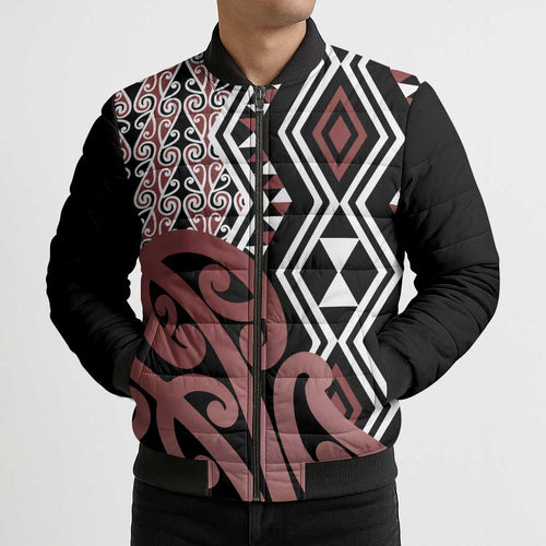 New Zealand Bomber Puffer Jacket Aotearoa Kowhaiwhai Mix Taniko Art - Aussie Hoodie