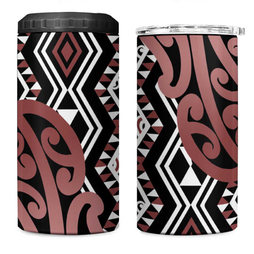 New Zealand 4 in 1 Can Cooler Tumbler Aotearoa Kowhaiwhai Mix Taniko Art - Brown