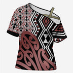 New Zealand Cross Shoulder Shirt Aotearoa Kowhaiwhai Mix Taniko Art - Aussie Hoodie