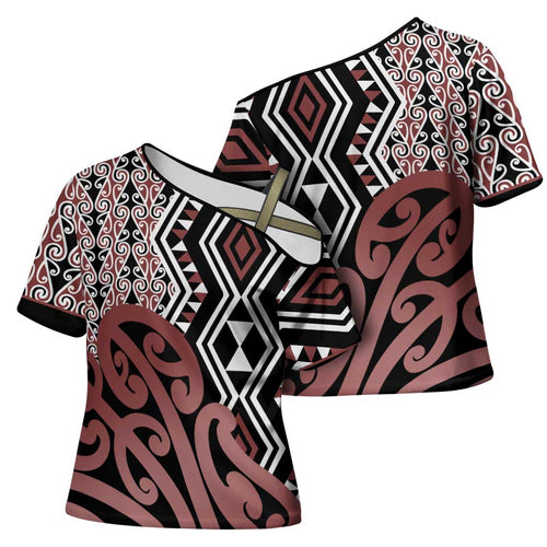New Zealand Cross Shoulder Shirt Aotearoa Kowhaiwhai Mix Taniko Art - Aussie Hoodie