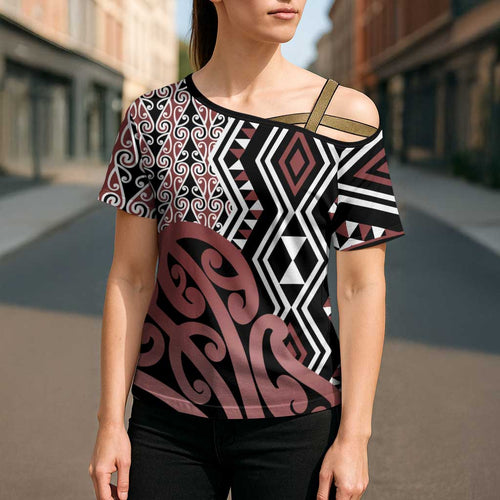 New Zealand Cross Shoulder Shirt Aotearoa Kowhaiwhai Mix Taniko Art - Aussie Hoodie
