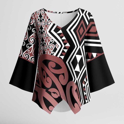 New Zealand Kimono Sleeve Blouse Aotearoa Kowhaiwhai Mix Taniko Art - Aussie Hoodie