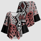 New Zealand Kimono Sleeve Blouse Aotearoa Kowhaiwhai Mix Taniko Art - Aussie Hoodie