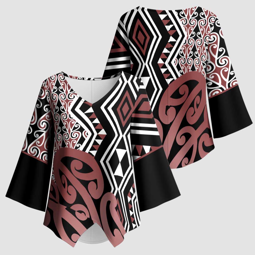 New Zealand Kimono Sleeve Blouse Aotearoa Kowhaiwhai Mix Taniko Art - Aussie Hoodie