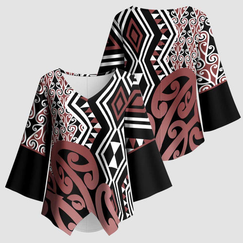 New Zealand Kimono Sleeve Blouse Aotearoa Kowhaiwhai Mix Taniko Art - Aussie Hoodie
