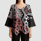 New Zealand Kimono Sleeve Blouse Aotearoa Kowhaiwhai Mix Taniko Art - Aussie Hoodie