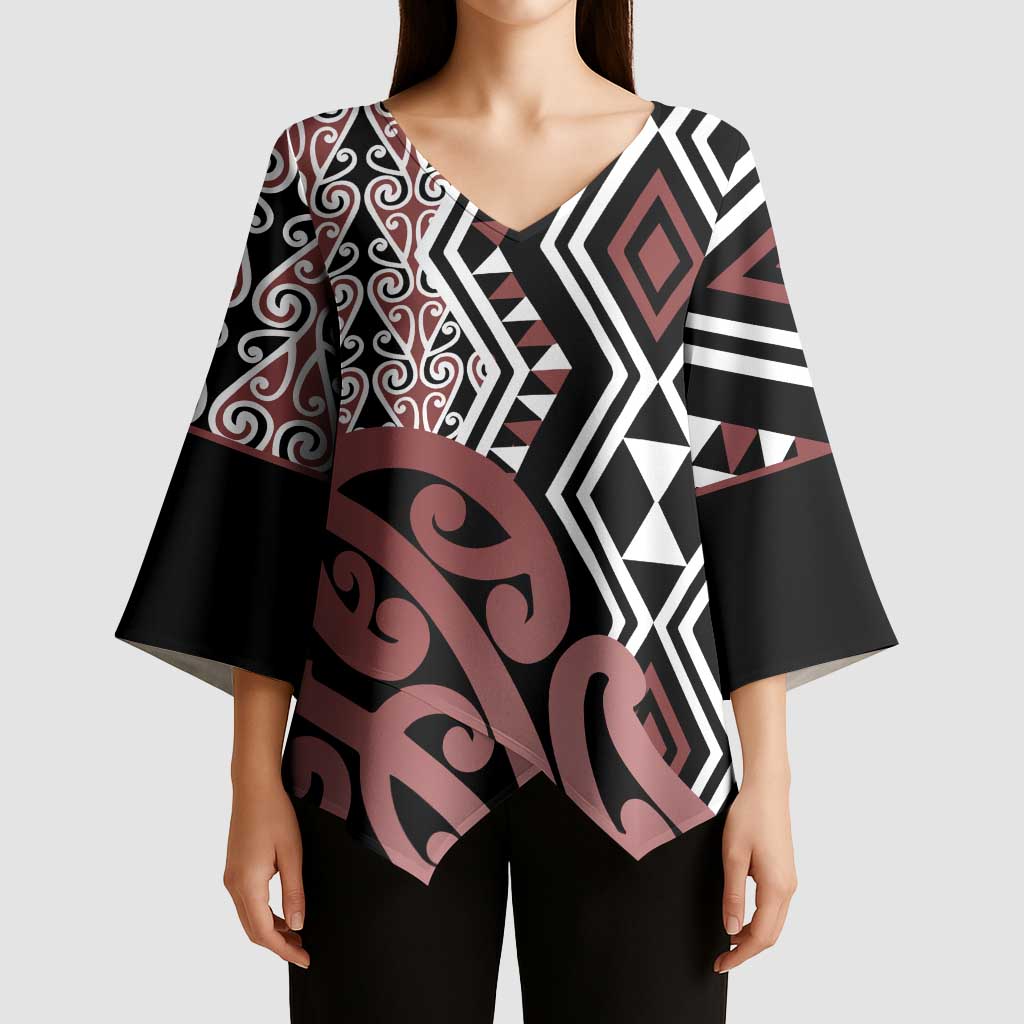 New Zealand Kimono Sleeve Blouse Aotearoa Kowhaiwhai Mix Taniko Art - Aussie Hoodie