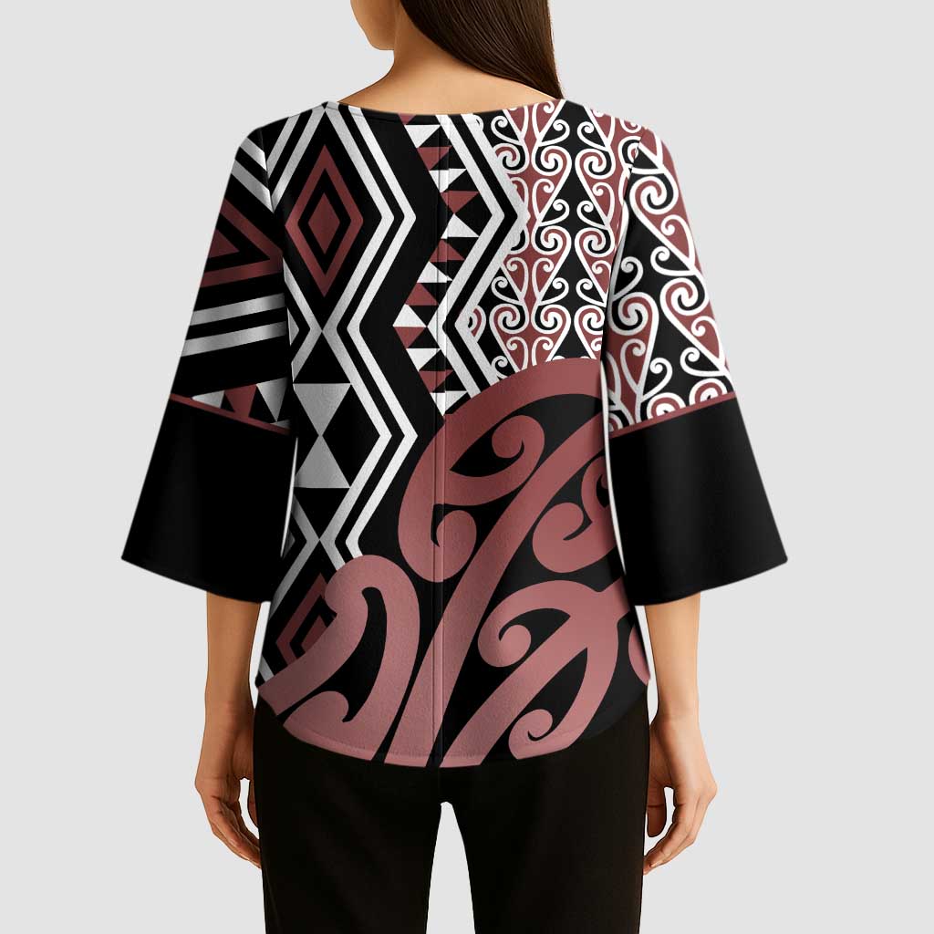 New Zealand Kimono Sleeve Blouse Aotearoa Kowhaiwhai Mix Taniko Art - Aussie Hoodie