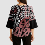 New Zealand Kimono Sleeve Blouse Aotearoa Kowhaiwhai Mix Taniko Art - Aussie Hoodie