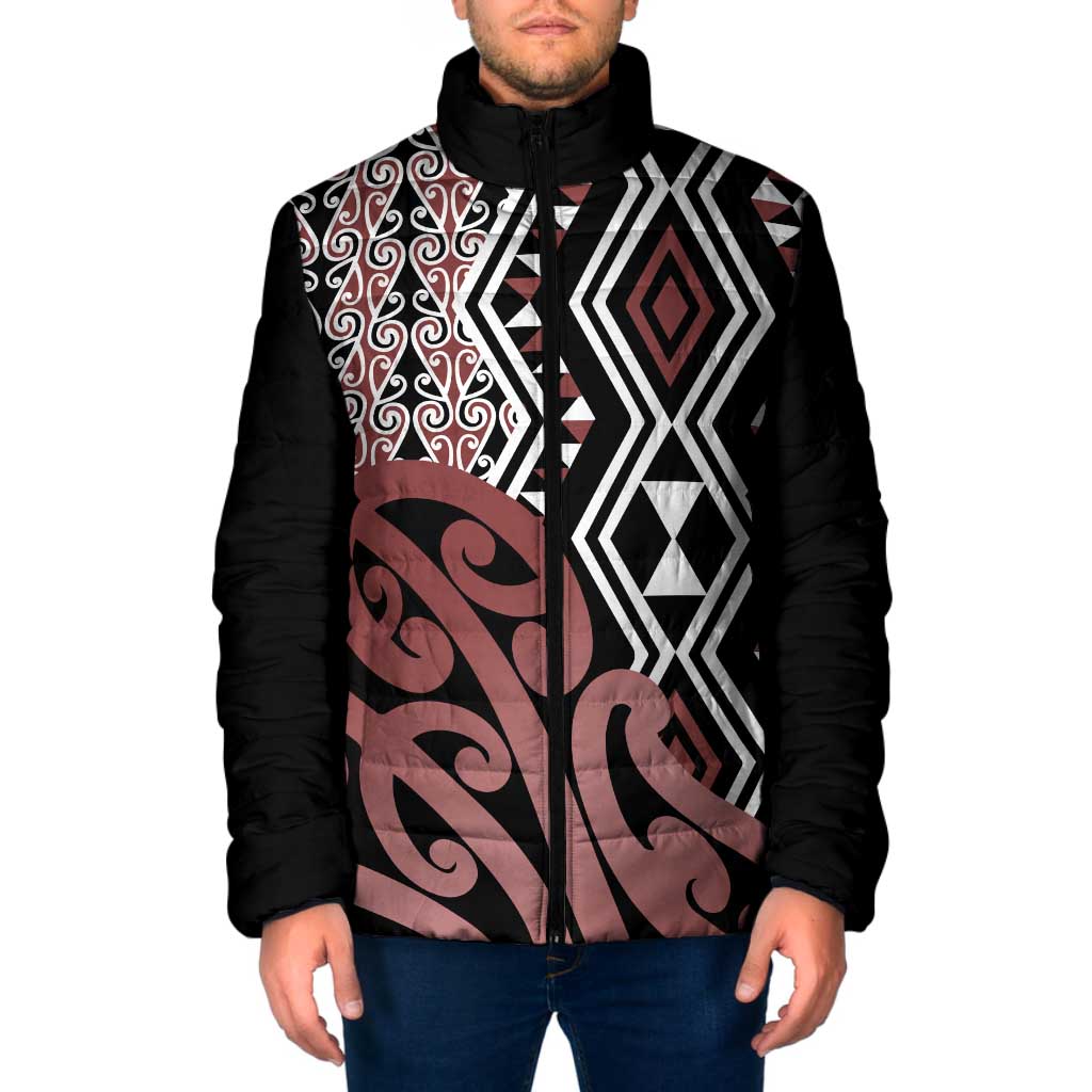New Zealand Padded Jacket Aotearoa Kowhaiwhai Mix Taniko Art - Aussie Hoodie
