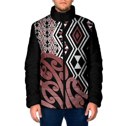New Zealand Padded Jacket Aotearoa Kowhaiwhai Mix Taniko Art - Aussie Hoodie