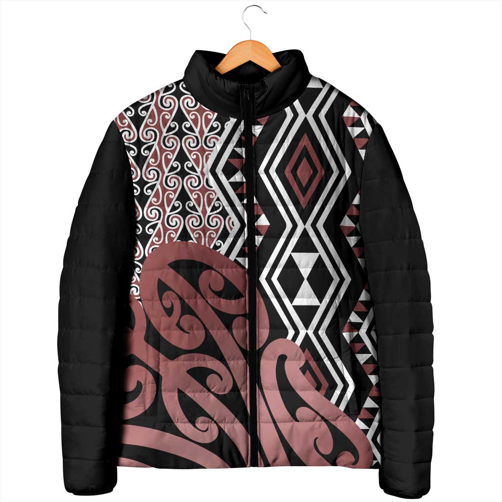 New Zealand Padded Jacket Aotearoa Kowhaiwhai Mix Taniko Art - Aussie Hoodie