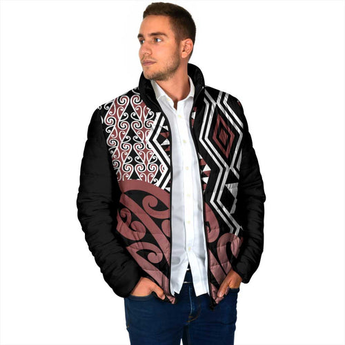 New Zealand Padded Jacket Aotearoa Kowhaiwhai Mix Taniko Art - Aussie Hoodie