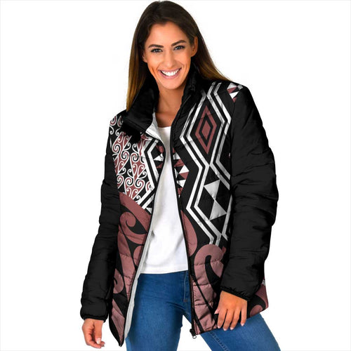 New Zealand Padded Jacket Aotearoa Kowhaiwhai Mix Taniko Art - Aussie Hoodie