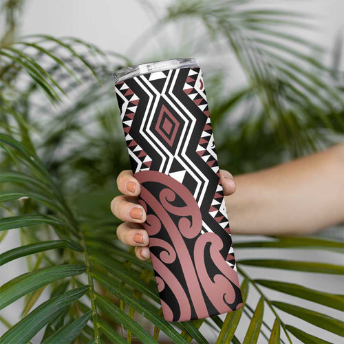 New Zealand Skinny Tumbler Aotearoa Kowhaiwhai Mix Taniko Art - Brown