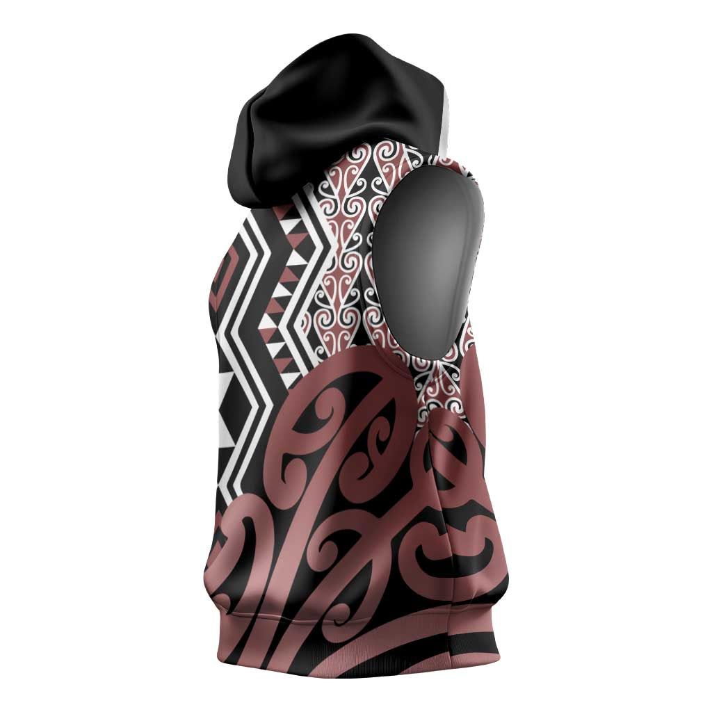 New Zealand Sleeveless Hoodie Aotearoa Kowhaiwhai Mix Taniko Art - Aussie Hoodie