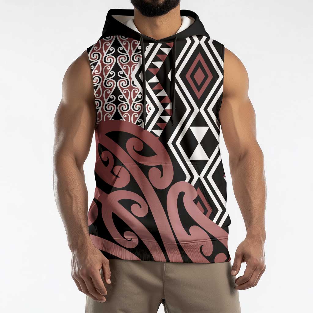 New Zealand Sleeveless Hoodie Aotearoa Kowhaiwhai Mix Taniko Art - Aussie Hoodie