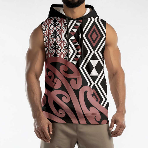 New Zealand Sleeveless Hoodie Aotearoa Kowhaiwhai Mix Taniko Art - Aussie Hoodie