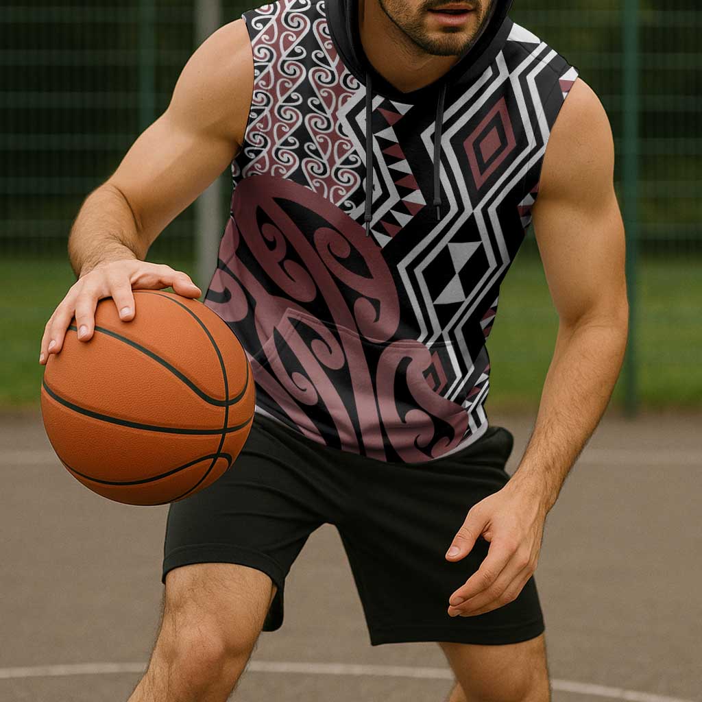 New Zealand Sleeveless Hoodie Aotearoa Kowhaiwhai Mix Taniko Art - Aussie Hoodie