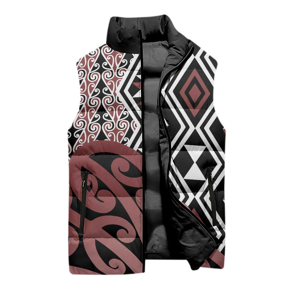 New Zealand Sleeveless Puffer Jacket Aotearoa Kowhaiwhai Mix Taniko Art - Aussie Hoodie
