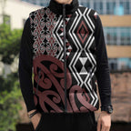 New Zealand Sleeveless Puffer Jacket Aotearoa Kowhaiwhai Mix Taniko Art - Aussie Hoodie