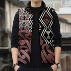 New Zealand Sleeveless Puffer Jacket Aotearoa Kowhaiwhai Mix Taniko Art - Aussie Hoodie