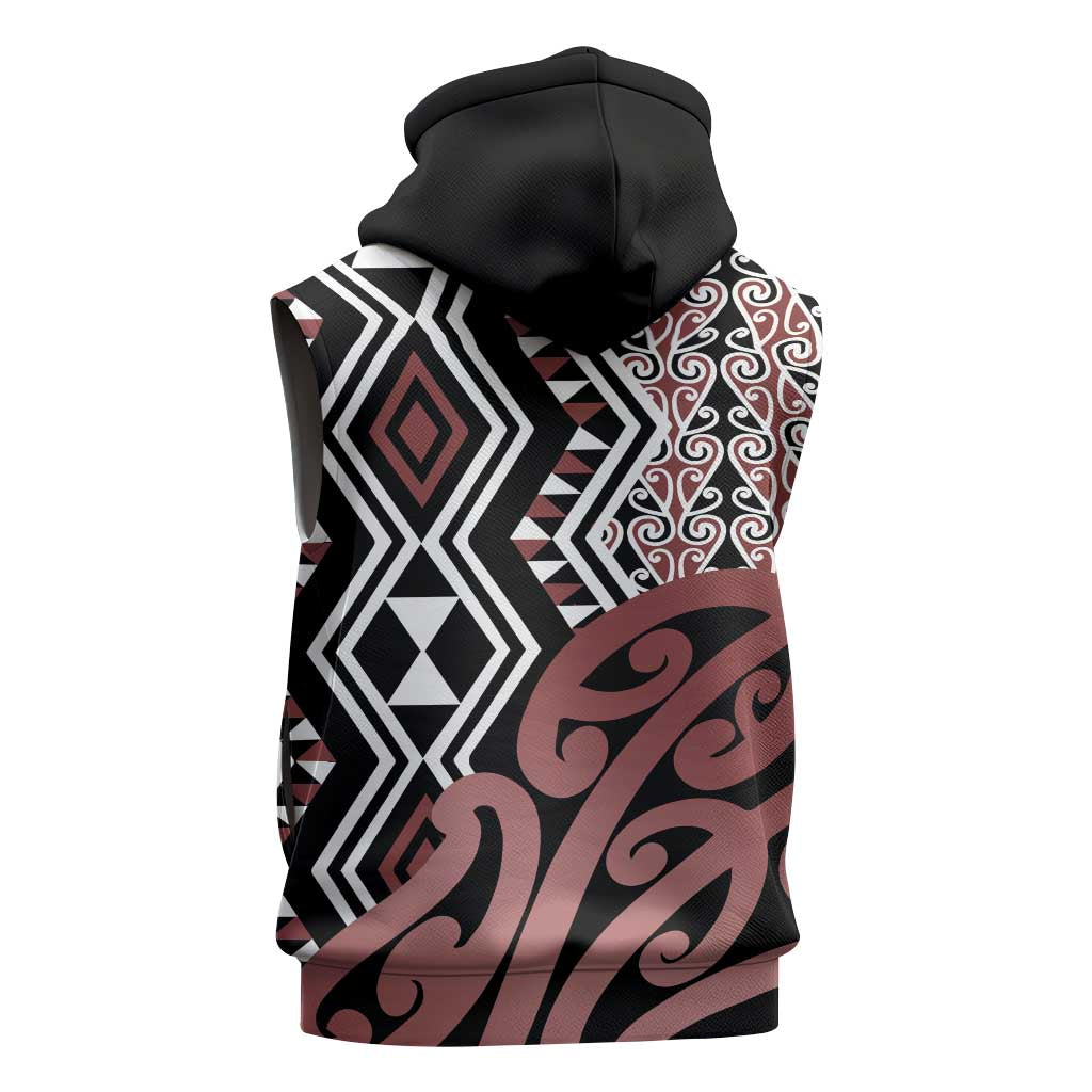 New Zealand Sleeveless Zip Hoodie Aotearoa Kowhaiwhai Mix Taniko Art LT14
