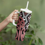 New Zealand Tumbler With Handle Aotearoa Kowhaiwhai Mix Taniko Art - Brown