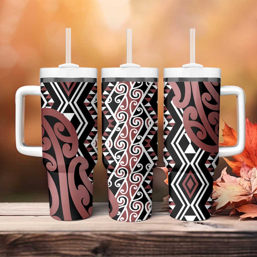 New Zealand Tumbler With Handle Aotearoa Kowhaiwhai Mix Taniko Art - Brown