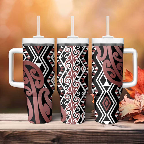 New Zealand Tumbler With Handle Aotearoa Kowhaiwhai Mix Taniko Art - Brown