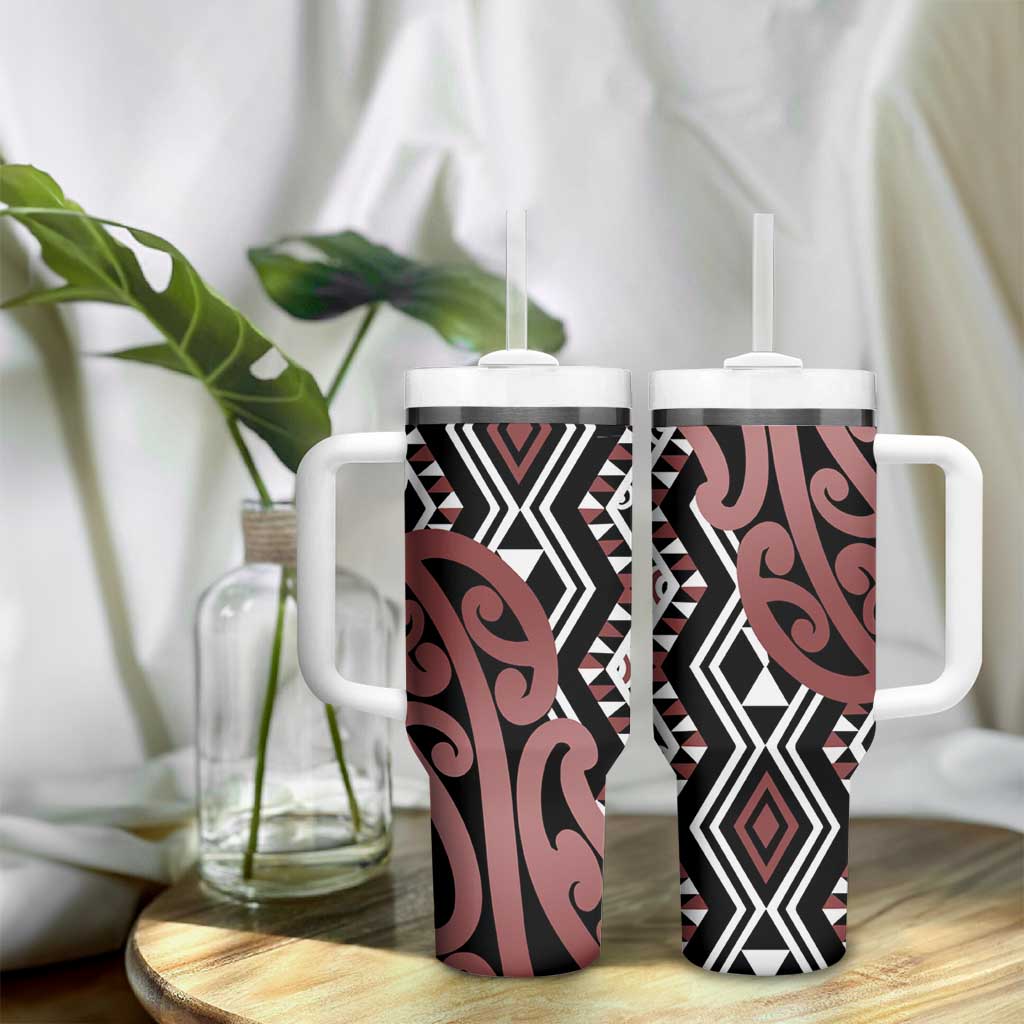 New Zealand Tumbler With Handle Aotearoa Kowhaiwhai Mix Taniko Art - Brown