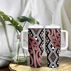New Zealand Tumbler With Handle Aotearoa Kowhaiwhai Mix Taniko Art - Brown