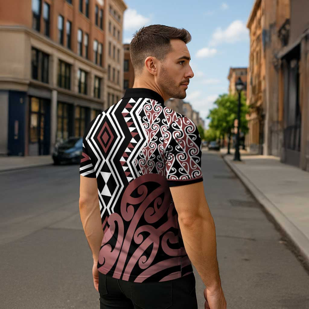 New Zealand Zipper Polo Shirt Aotearoa Kowhaiwhai Mix Taniko Art - Aussie Hoodie