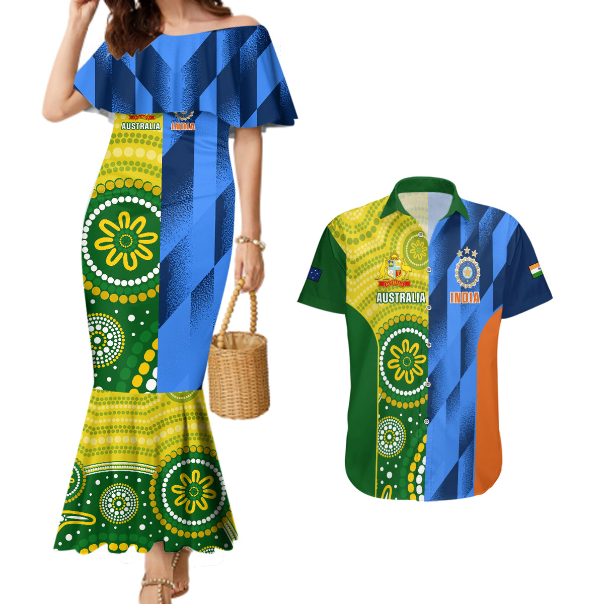 australia-and-india-cricket-couples-matching-mermaid-dress-and-hawaiian-shirt-2023-world-cup-final-together