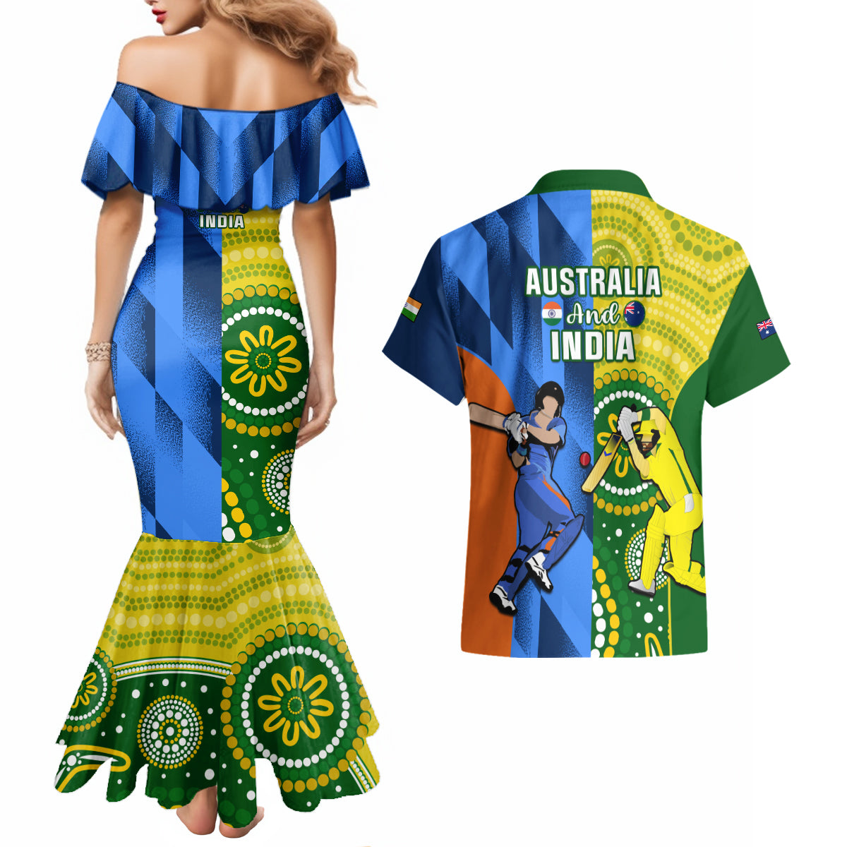 australia-and-india-cricket-couples-matching-mermaid-dress-and-hawaiian-shirt-2023-world-cup-final-together