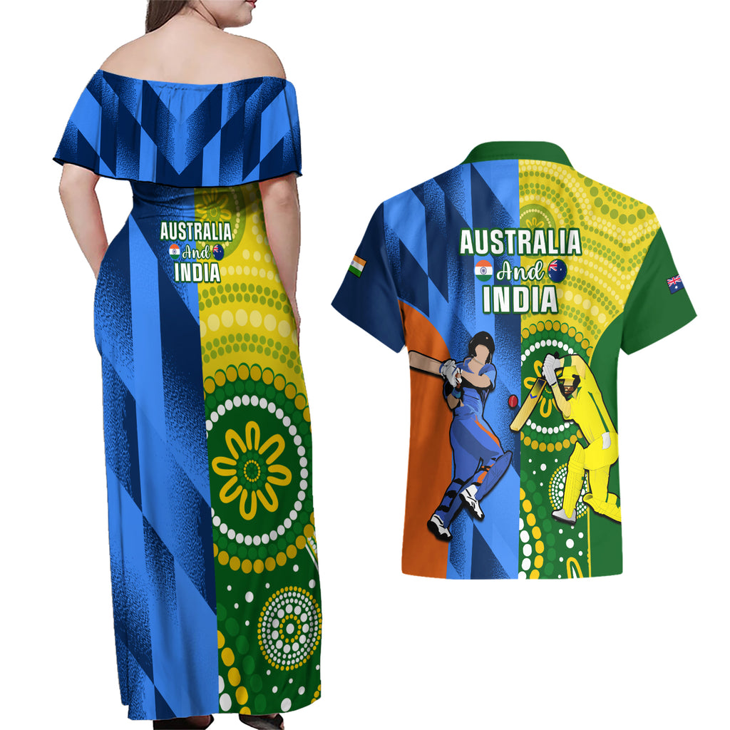 australia-and-india-cricket-couples-matching-off-shoulder-maxi-dress-and-hawaiian-shirt-2023-world-cup-final-together
