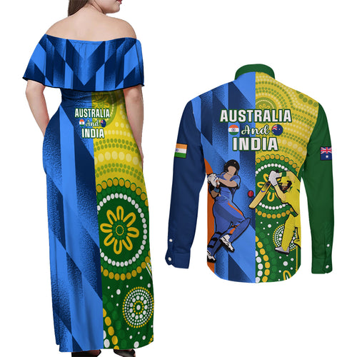 australia-and-india-cricket-couples-matching-off-shoulder-maxi-dress-and-long-sleeve-button-shirt-2023-world-cup-final-together