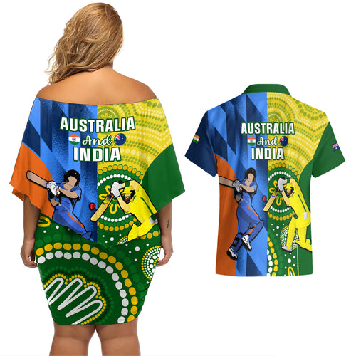 australia-and-india-cricket-couples-matching-off-shoulder-short-dress-and-hawaiian-shirt-2023-world-cup-final-together