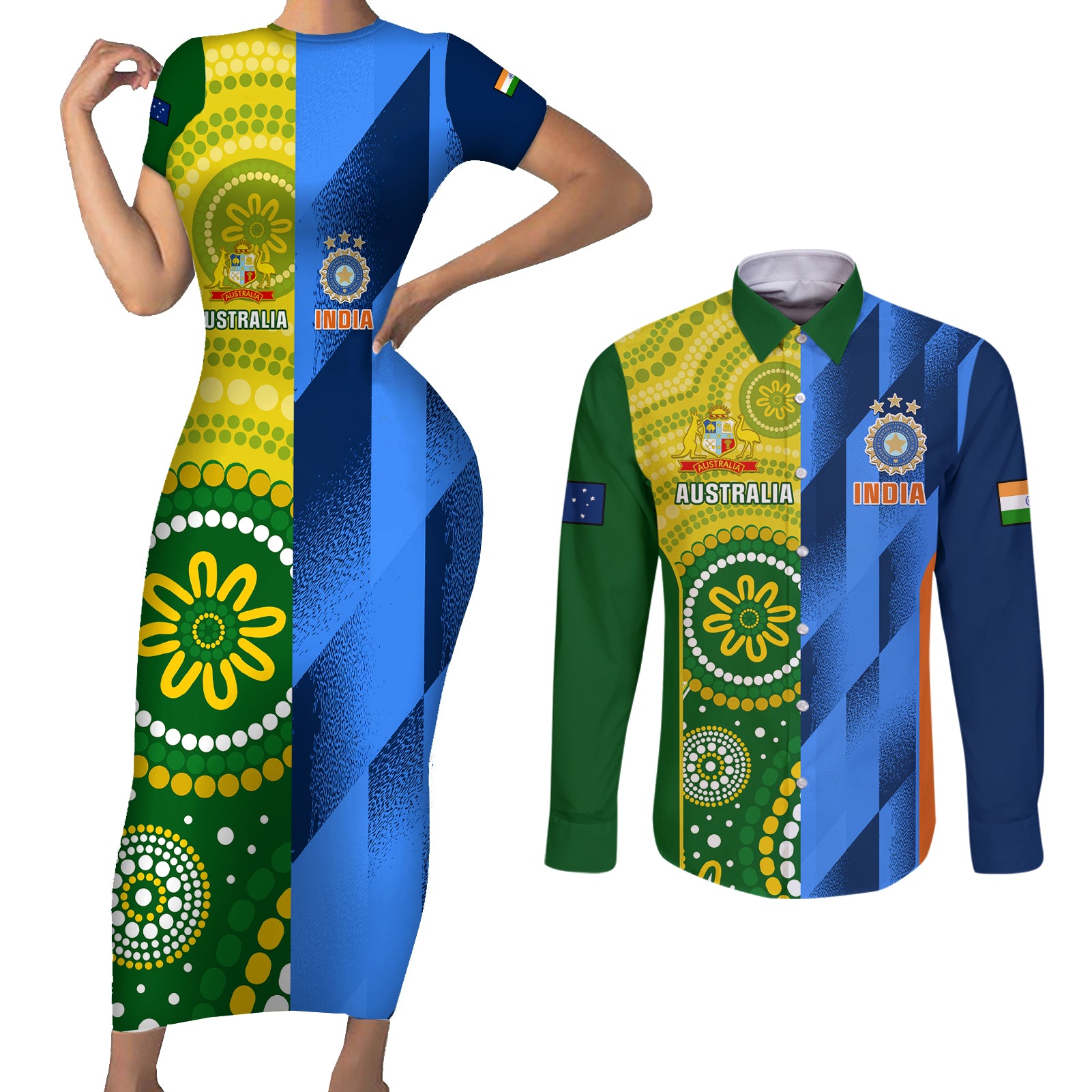 australia-and-india-cricket-couples-matching-short-sleeve-bodycon-dress-and-long-sleeve-button-shirt-2023-world-cup-final-together