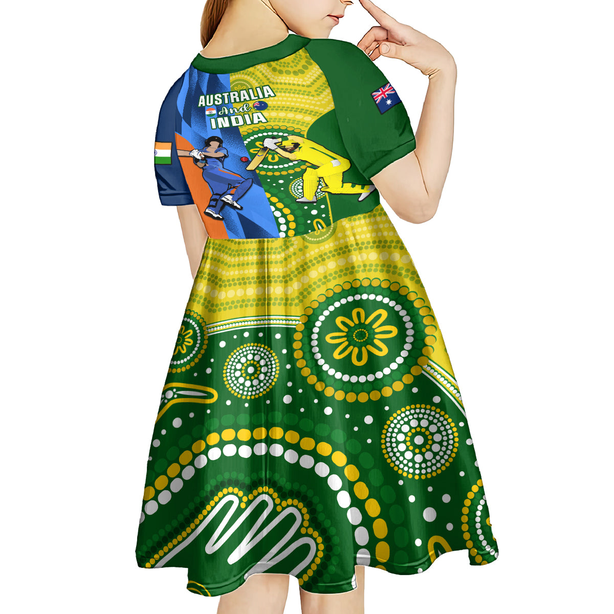 australia-and-india-cricket-kid-short-sleeve-dress-2023-world-cup-final-together