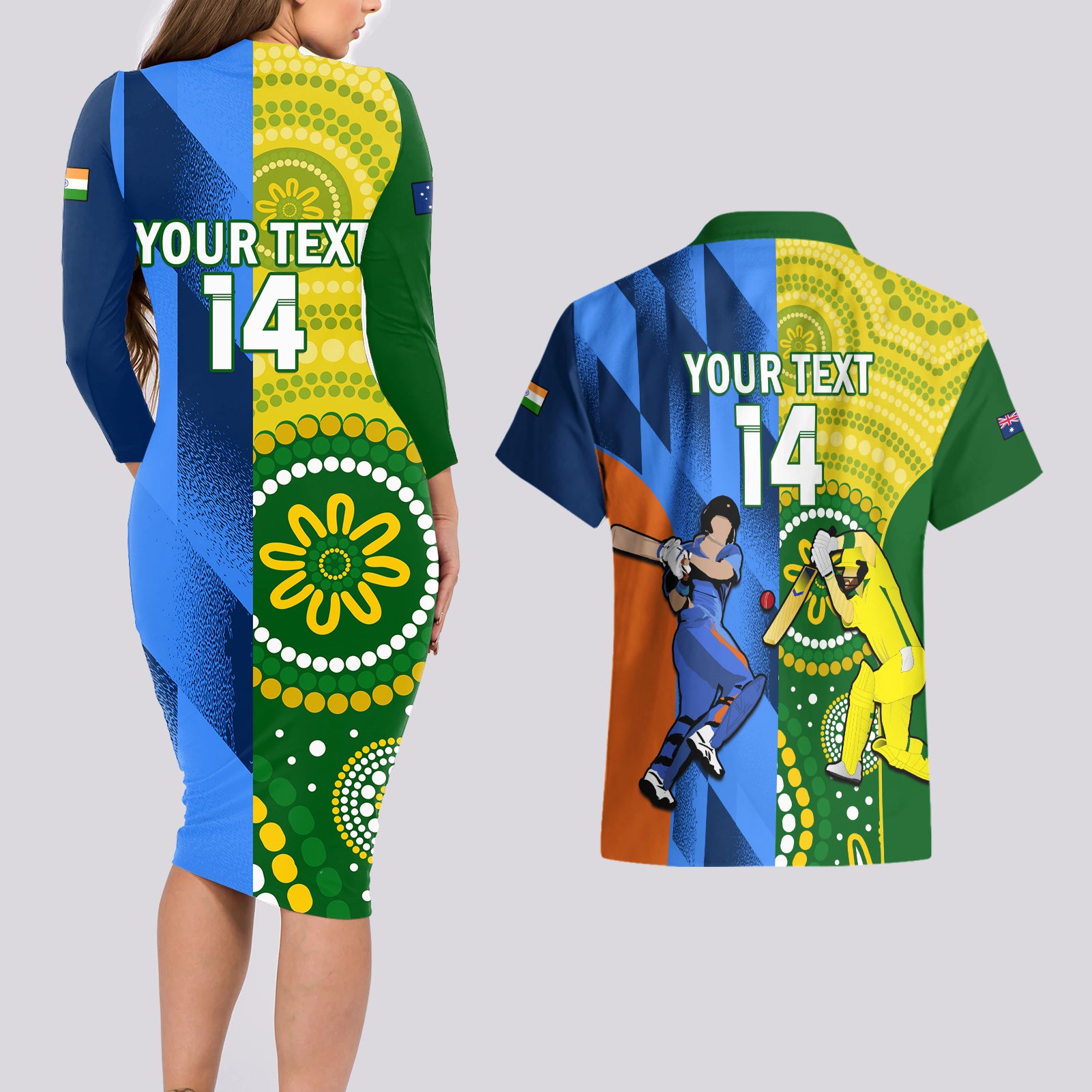 custom-australia-and-india-cricket-couples-matching-long-sleeve-bodycon-dress-and-hawaiian-shirt-2023-world-cup-final-together