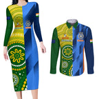 custom-australia-and-india-cricket-couples-matching-long-sleeve-bodycon-dress-and-long-sleeve-button-shirt-2023-world-cup-final-together