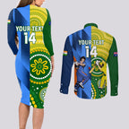 custom-australia-and-india-cricket-couples-matching-long-sleeve-bodycon-dress-and-long-sleeve-button-shirt-2023-world-cup-final-together