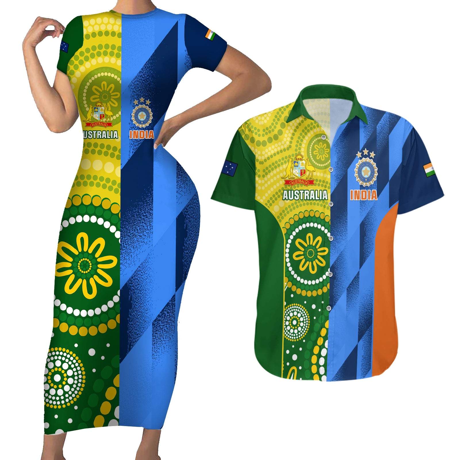 custom-australia-and-india-cricket-couples-matching-short-sleeve-bodycon-dress-and-hawaiian-shirt-2023-world-cup-final-together
