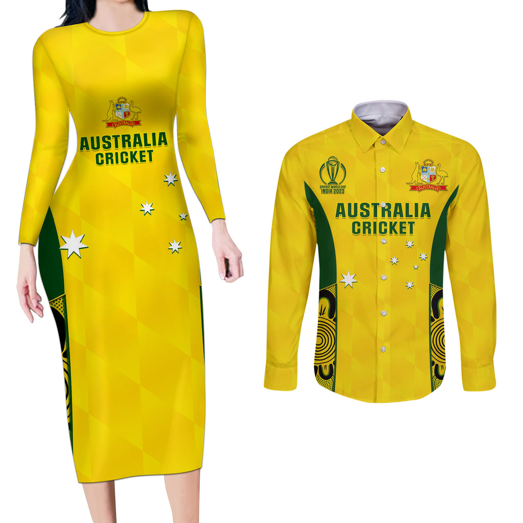 australia-cricket-couples-matching-long-sleeve-bodycon-dress-and-long-sleeve-button-shirt-world-cup-go-champions-2023-indigenous