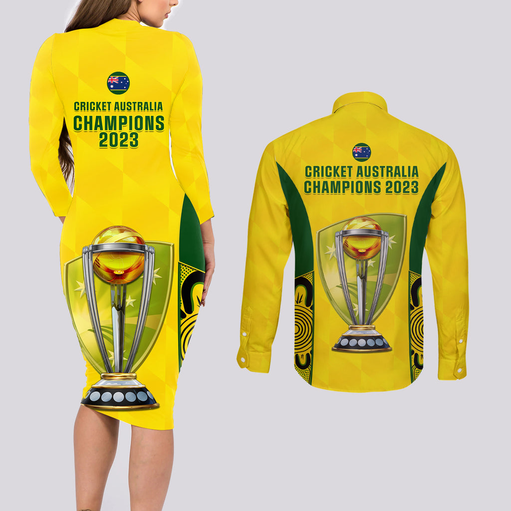 australia-cricket-couples-matching-long-sleeve-bodycon-dress-and-long-sleeve-button-shirt-world-cup-go-champions-2023-indigenous